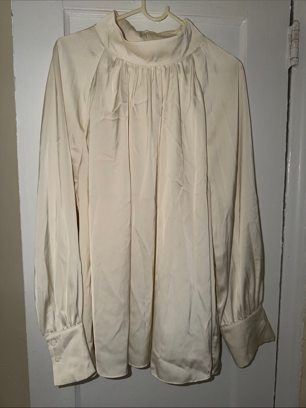 H&M Cream High-Neck Pleated Blouse
